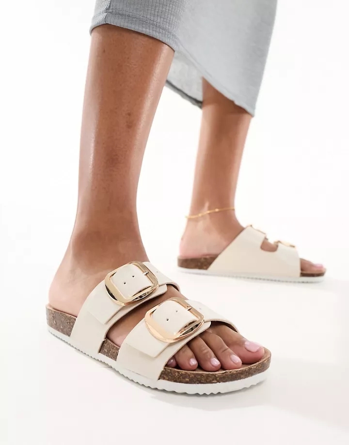 Sandalias blanco hueso planas con diseño de dos hebillas de New Look Blanco Gpxsvc18