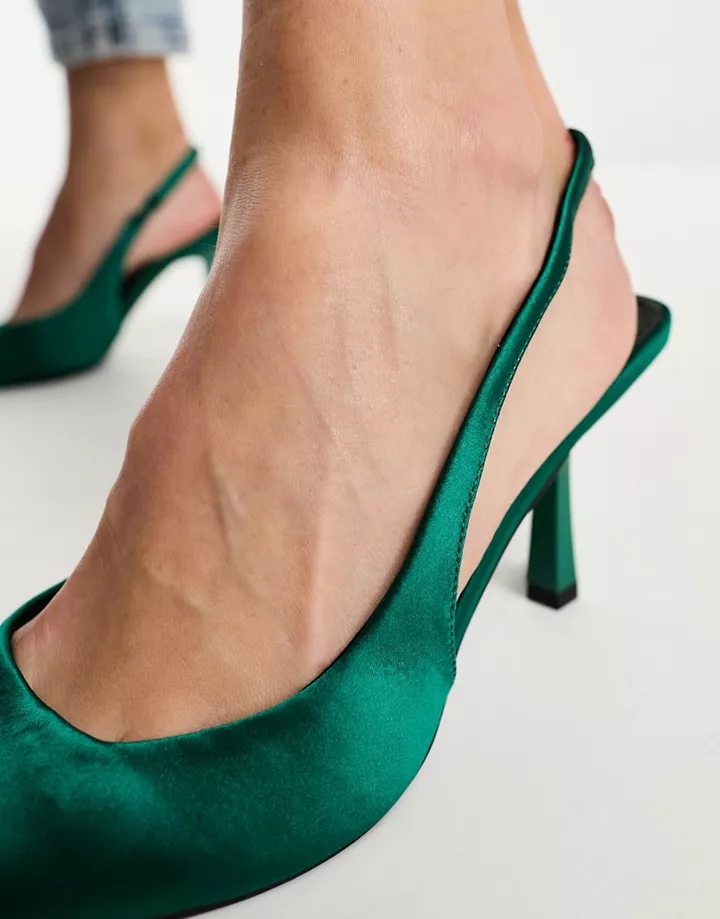 Zapatos verdes de tacón de aguja con tira talonera de satén Simba de DESIGN Wide Fit Satén verde H0t3wqE1