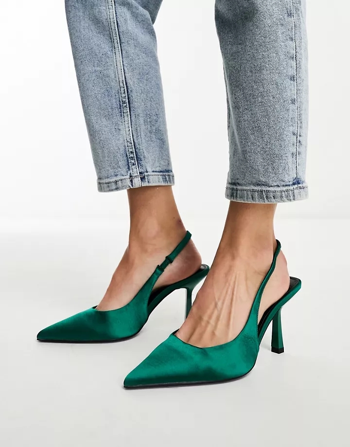 Zapatos verdes de tacón de aguja con tira talonera de satén Simba de DESIGN Wide Fit Satén verde H0t3wqE1