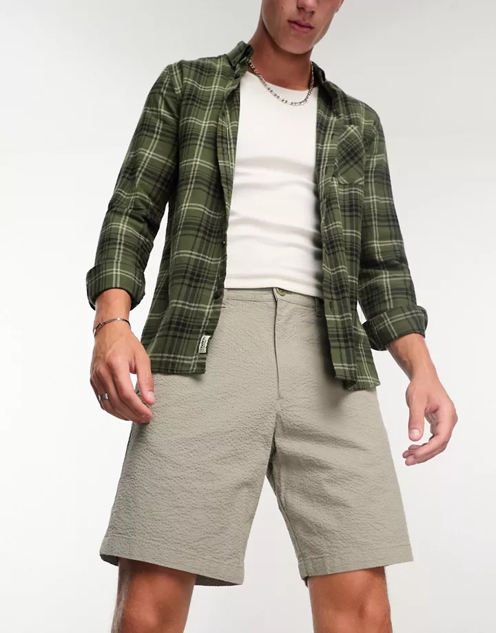 Pantalones cortos color salvia de mezcla de algodón y sirsaca de Selected Homme Vetiver H4bt98g4