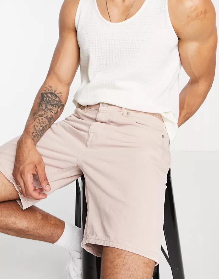 Pantalones cortos vaqueros rosas de corte holgado de Selected Homme Beis HciZC0B7