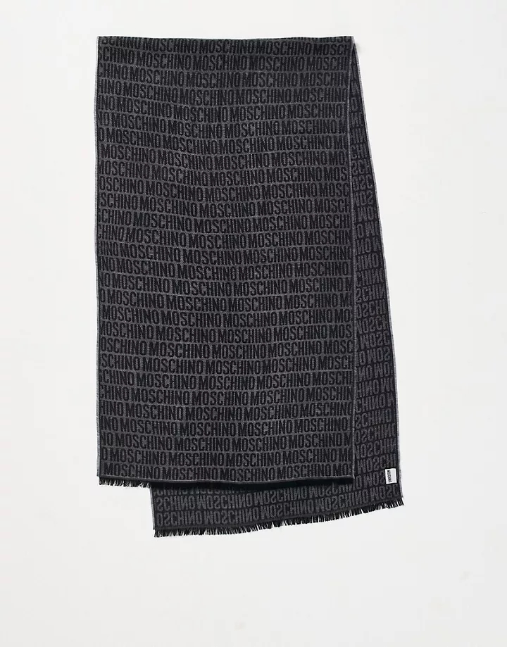 Bufanda gris con estampado integral del logo de lana de Moschino Gris bMkW3jJo