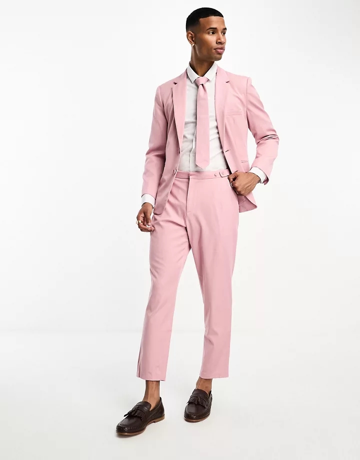 Pantalones de traje rosa salmón de corte tapered entall