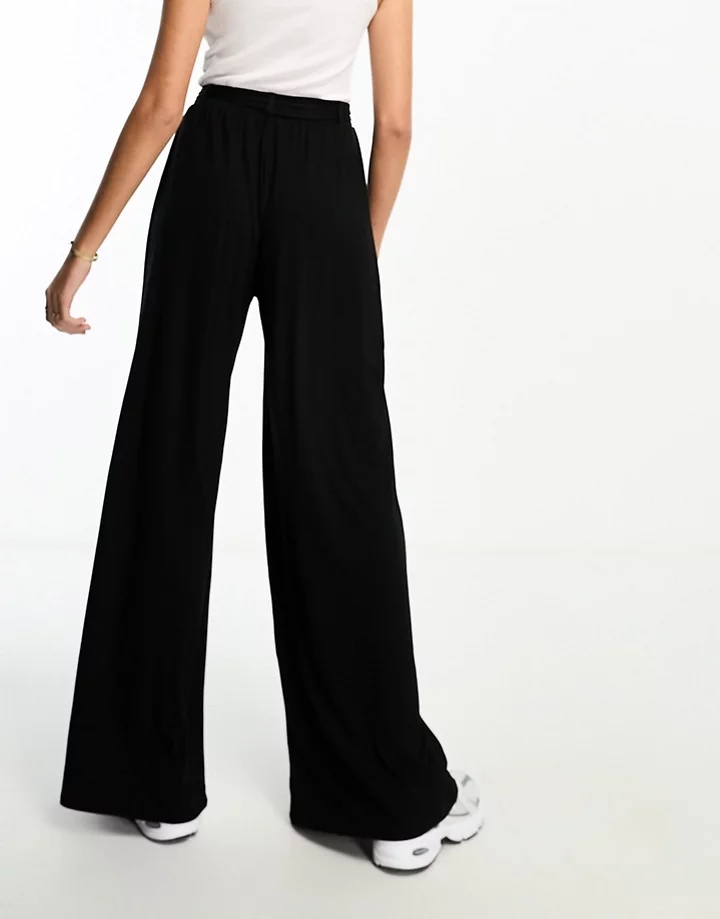 Pantalones negros de pernera ancha con cinturón anudado de DESIGN Tall Negro bO1Sc0A3