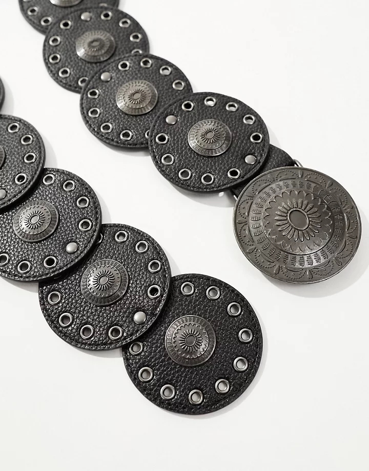 Cinturón negro con diseño de discos y tachuelas de cuero sintético de DESIGN Negro bQWtxApD