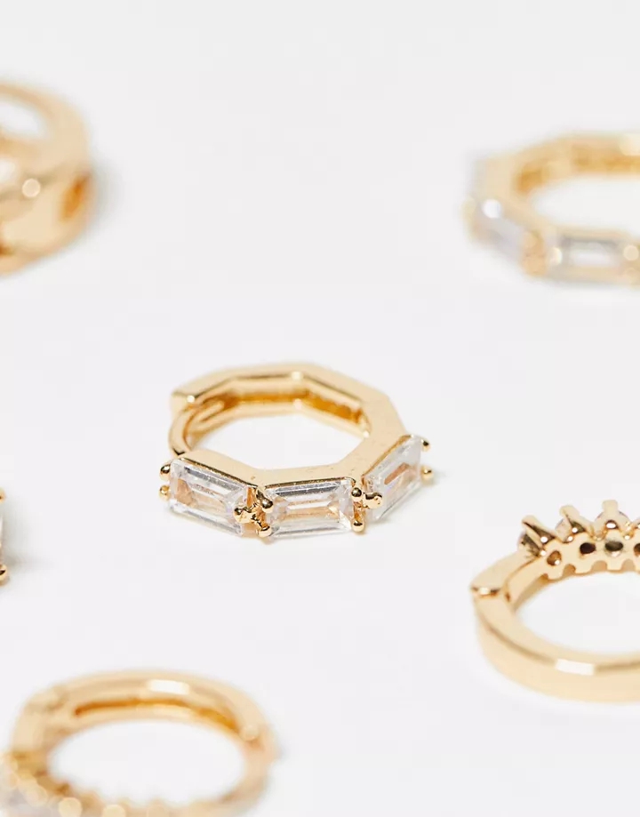 Pack de aros pequeños chapados en oro con detalle de cristales de Reclaimed Vintage Inspired Dorado bTmPOvip