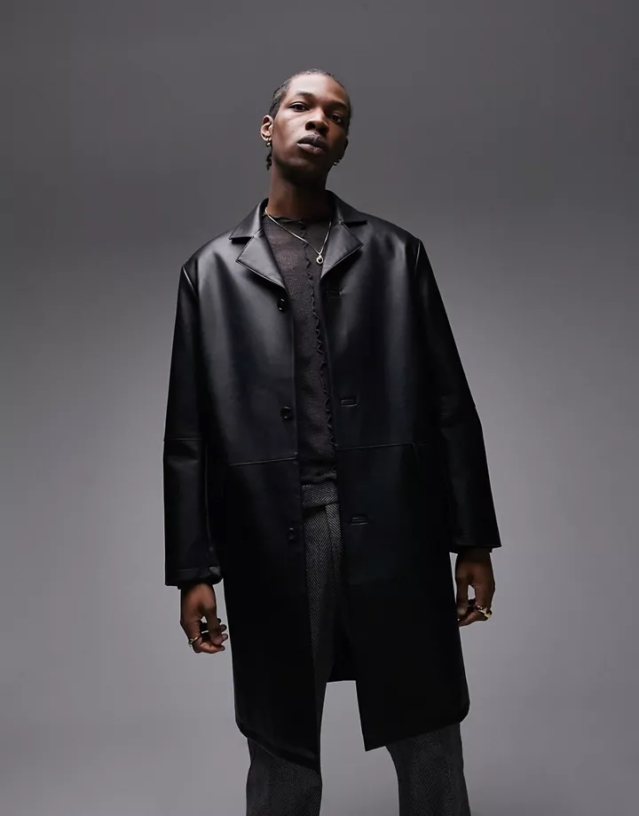 Abrigo largo negro de cuero sintético de Topman Negro c