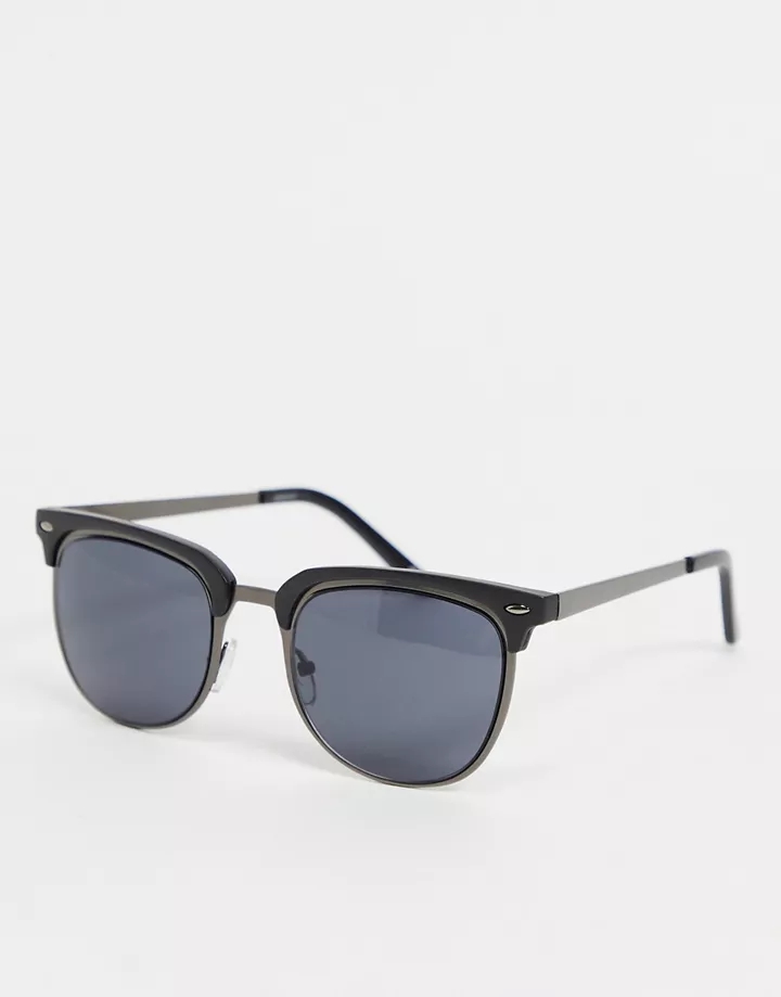 Gafas de sol negro mate y gris plomo con montura de metal retro y lentes ahumadas de DESIGN Gris metálico c4eMPpru