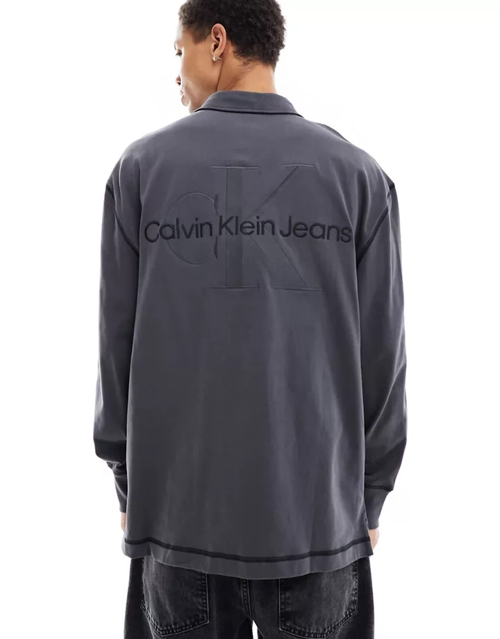 Polo negro de manga larga de estilo rugby con logo de monograma de Calvin Klein Jeans Negro desgastado cLuNvdHX