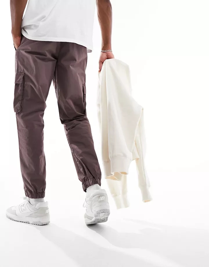 Pantalones cargo marrón oscuro lavado de corte tapered sin cierres con cintura elástica de DESIGN Marrón oscuro cMThU4FA