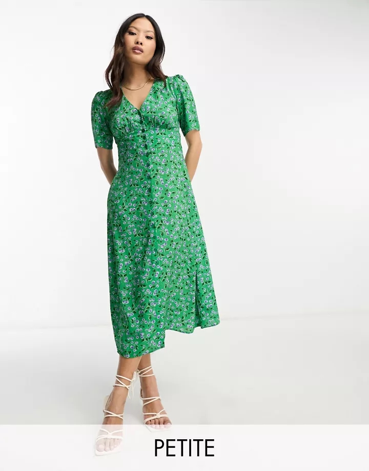 Vestido midi verde con estampado de cerezas Alexa de No