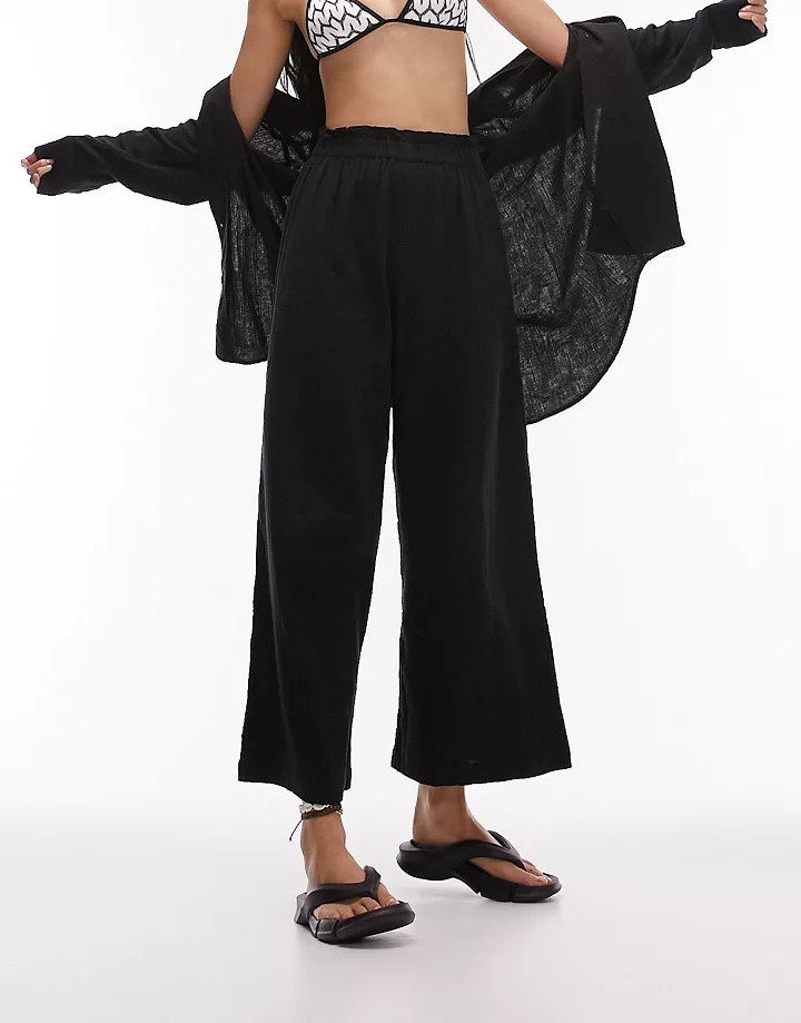Pantalones playeros negros texturizados de estilo casual de Topshop (parte de un conjunto) Negro dK9BBw1X