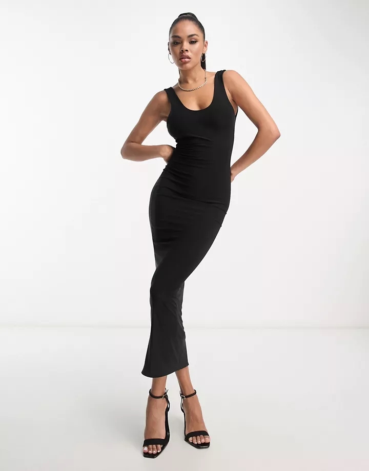 Vestido largo negro con cuello ancho y diseño moldeado de Fashionkilla Negro dN8H41GB
