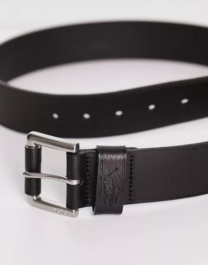 Cinturón negro con logo de caballo de cuero granulado de Polo Ralph Lauren Negro dWmeJ4n6