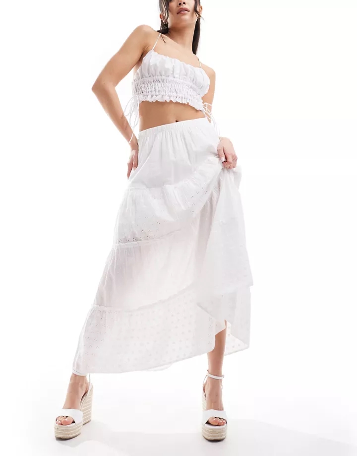 Falda larga blanca escalonada de Hollister Blanco lumin
