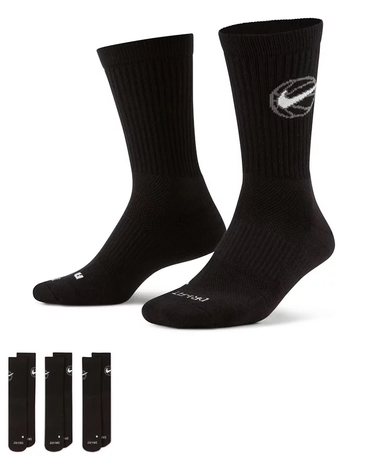 Pack de 3 pares de calcetines negros unisex Everyday de Nike Basketball Negro drfiIWeI