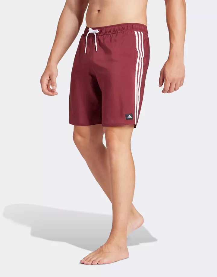 Shorts de baño burdeos con diseño de 3 rayas CLX de adidas Rojo sombra/blanco dzRvzYlO