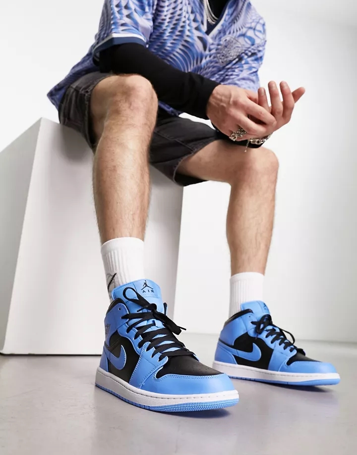 Zapatillas de deporte negras y azul universitario 1 Mid de Air Jordan Azul e3sfT3ez