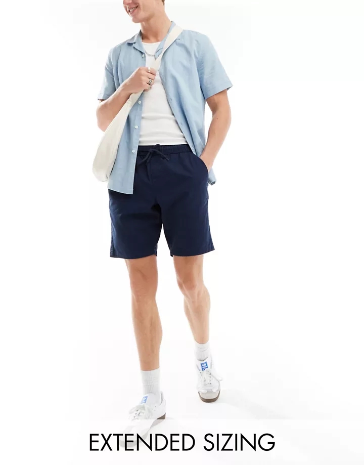 Pantalones cortos chinos azul marino de corte slim y largo estándar con cinturilla elástica de DESIGN Azul e6BO58Fu