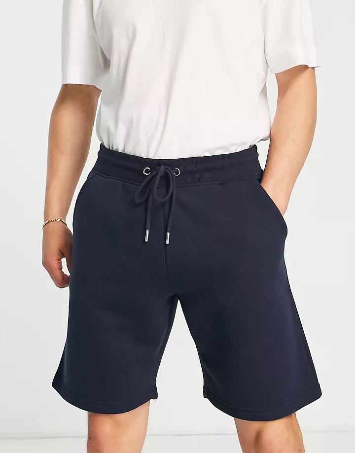 Pantalones cortos azul marino de corte slim de punto de DTT Azul marino eE6RR0PK