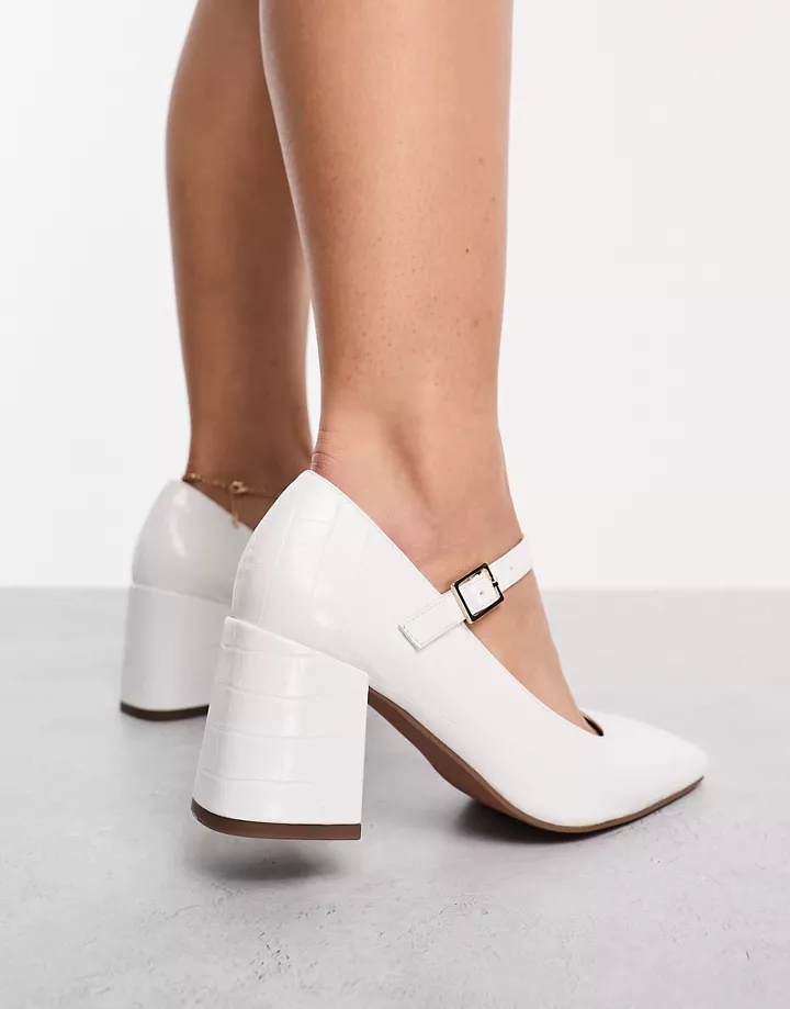 Zapatos blancos estilo merceditas con tacón medio grueso Selene de DESIGN Wide Fit Blanco/cocodrilo eEZjOMCm