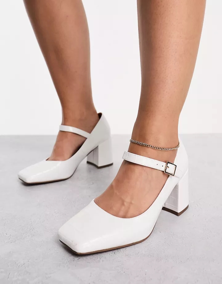 Zapatos blancos estilo merceditas con tacón medio grueso Selene de DESIGN Wide Fit Blanco/cocodrilo eEZjOMCm