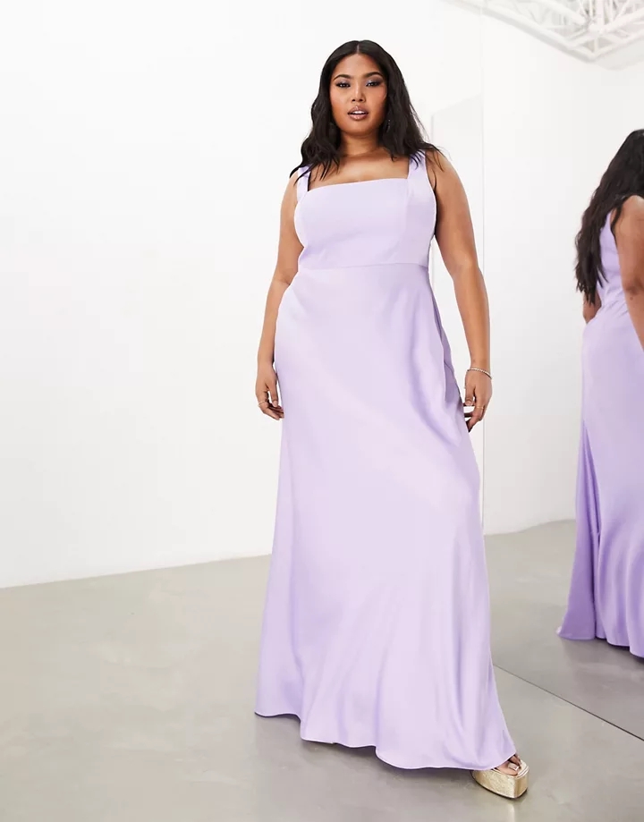 Vestido largo lila con escote cuadrado de satén de EDITION Curve Lila eWhG5yzx