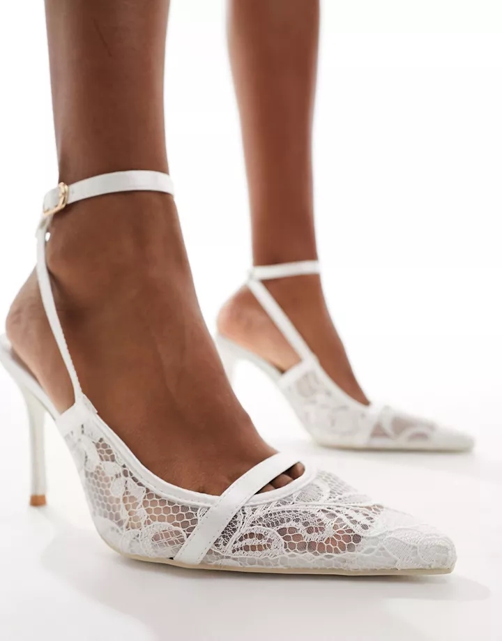 Zapatos de novia blancos de tacón de encaje Estella de 