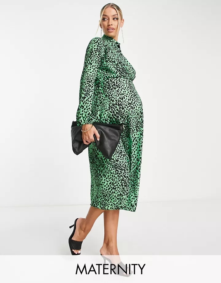 Vestido verde con estampado animal y diseño para lactancia de Queen Bee Maternity Verde eiKt7ej4