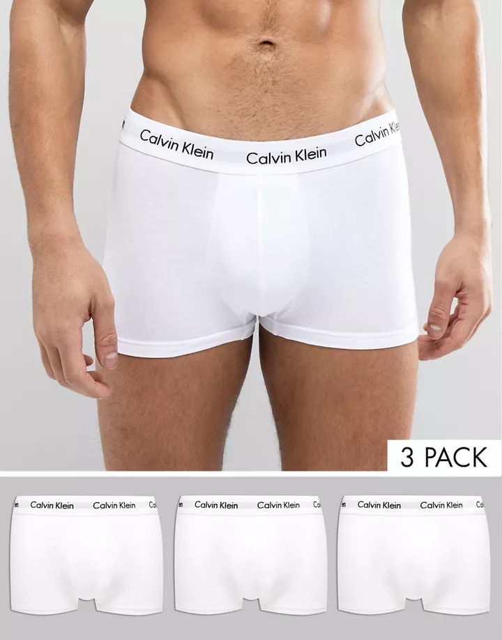 Pack de 3 calzoncillos de algodón elástico de talle bajo en blanco de Calvin Klein Blanco eyU9bDhG