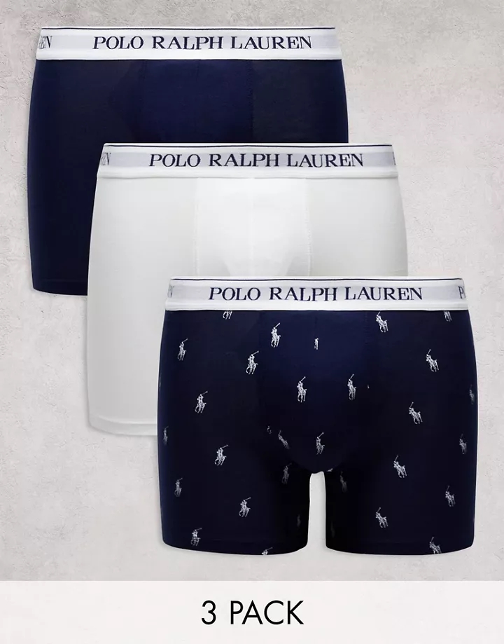 Pack de 3 calzoncillos de color azul marino y blanco con estampado integral del logo de caballo de Polo Ralph Lauren Azul marino f1EQXJmW