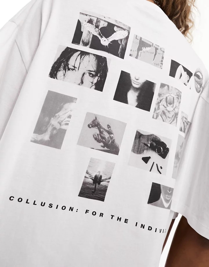 Camiseta blanca con estampado fotográfico de collage de COLLUSION Unisex Blanco fAEVUns2