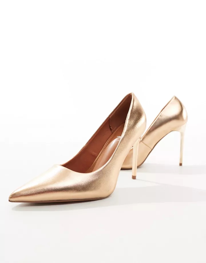 Zapatos de salón color dorado rosa con tacón alto de punta fina Paphos de DESIGN Wide Fit Dorado rosa fBJ1JGLi