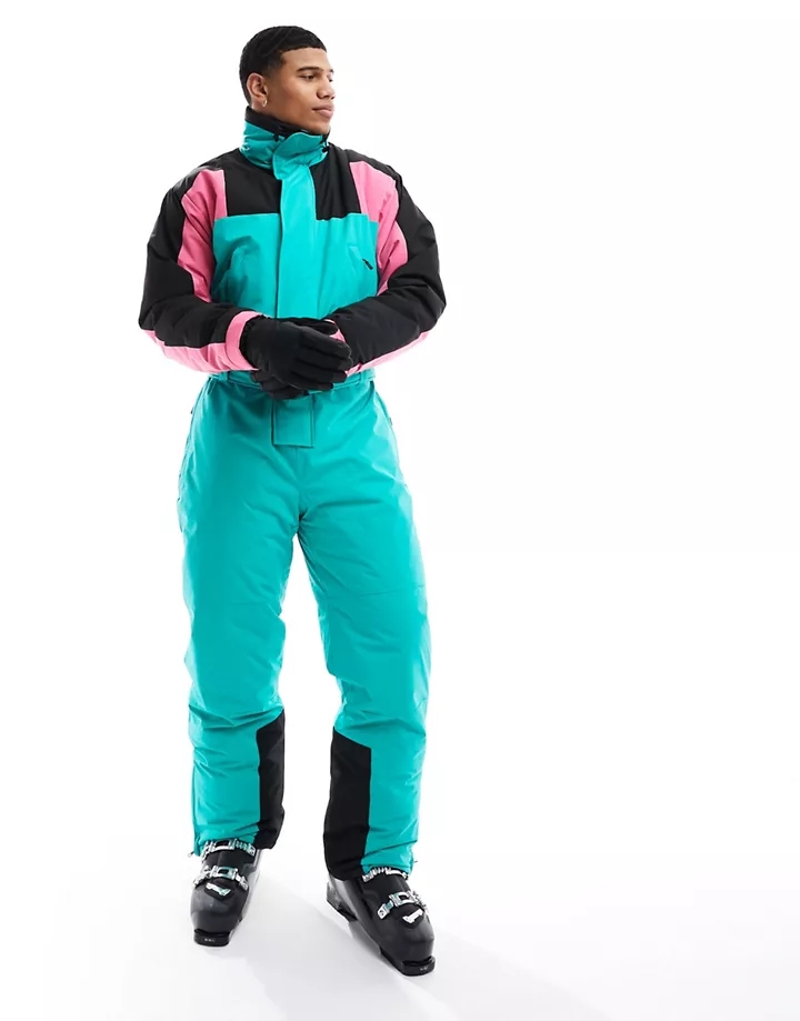 Traje de esquí rosa y color cerceta impermeable con diseño color block Ski de 4505 Multicolor fETLHUaP