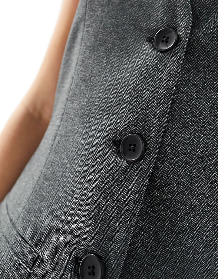 Chaleco de traje largo gris con aberturas y patrón de espiguilla de DESIGN Espiga gris fVdClGl7