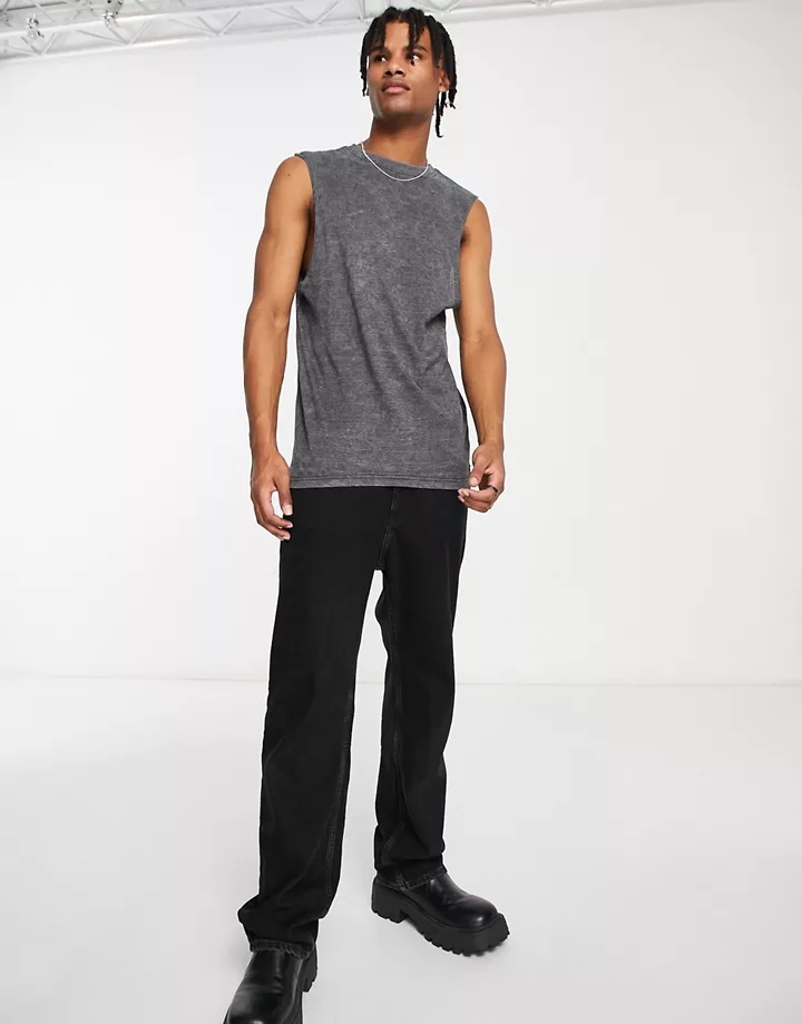 Camiseta gris oscuro sin mangas con lavado deslucido de Soul Star Gris oscuro fX7dR1xm