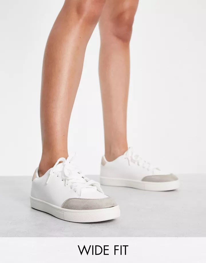 Zapatillas de deporte blancas y beis con cordones y diseño minimalista de London Rebel Wide Fit Blanco/beis fYRMTPUa