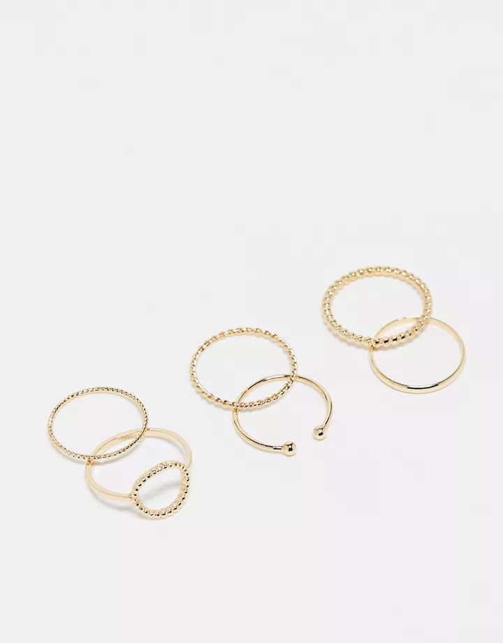Pack de 6 anillos dorados con detalle de círculo abierto de DESIGN Curve Dorado fc5eJxUc