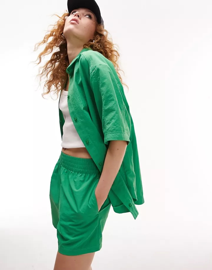 Pantalones cortos verdes sin cierres estilo bóxer de nailon de Topshop (parte de un conjunto) Verde ffXyQAXi