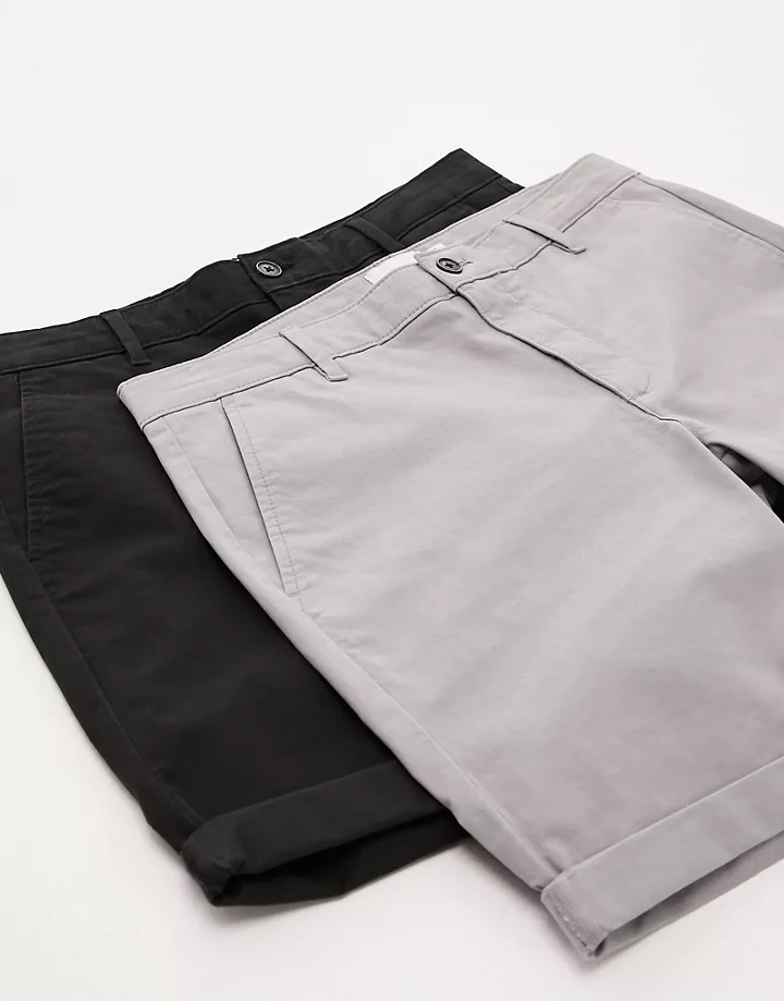 Pack de 2 pantalones chinos de color negro y gris claro entallados de Topman Negro/gris claro foOj5IUX