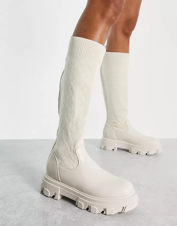 Botas por la rodilla color crema estilo calcetín de punto de Truffle Collection Crema frpe7CJ5
