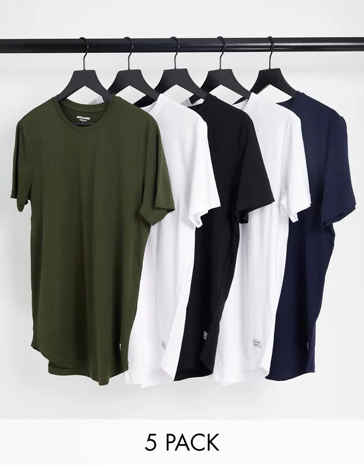 Pack de 5 camisetas largas de varios colores con bajo redondeado de Jack & Jones Blanco/negro/verde g2G0Q7fz