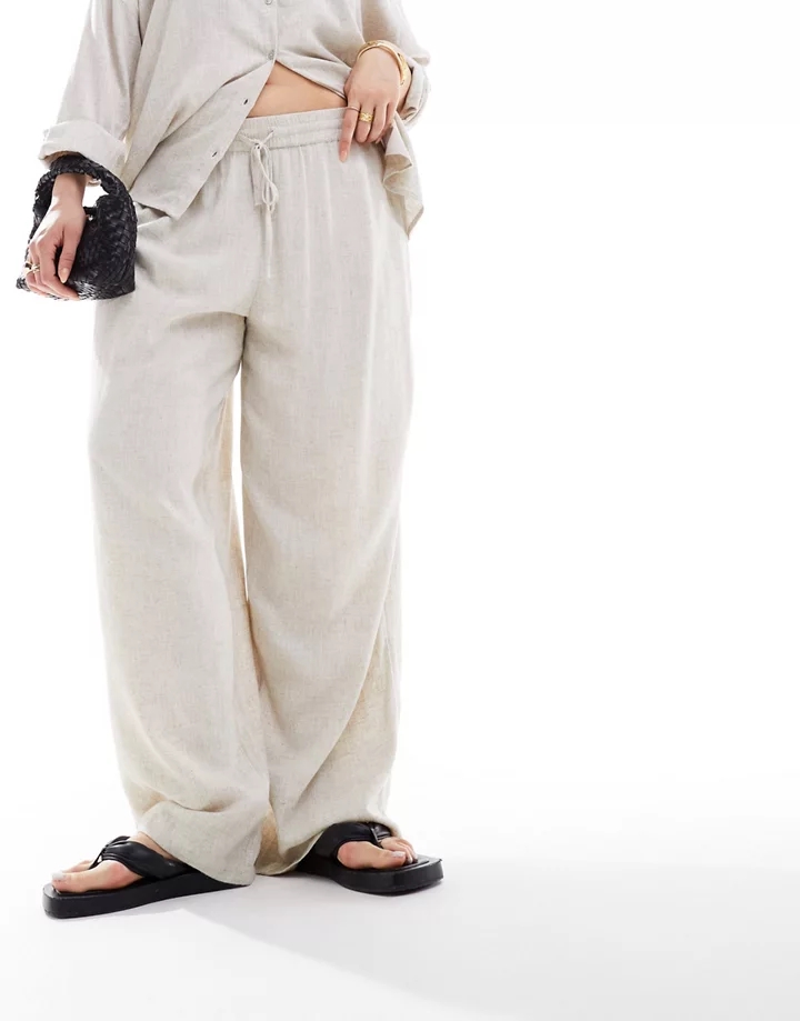 Pantalones color avena sueltos de mezcla de lino de Noisy May Curve (parte de un conjunto) Natural gHpv4M5o