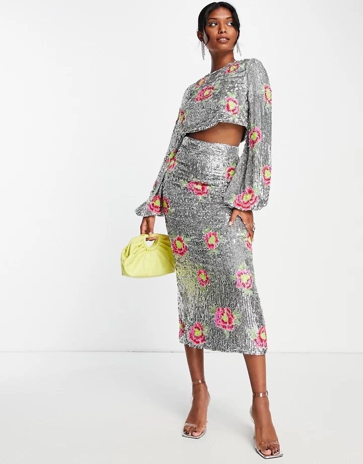 Falda midi con diseño floral de lentejuelas de EDITION 