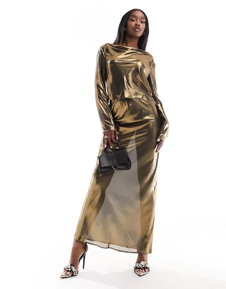 Blusa dorada metalizada transparente con espalda desbocada de DESIGN (parte de un conjunto) Dorado gkbujlKv