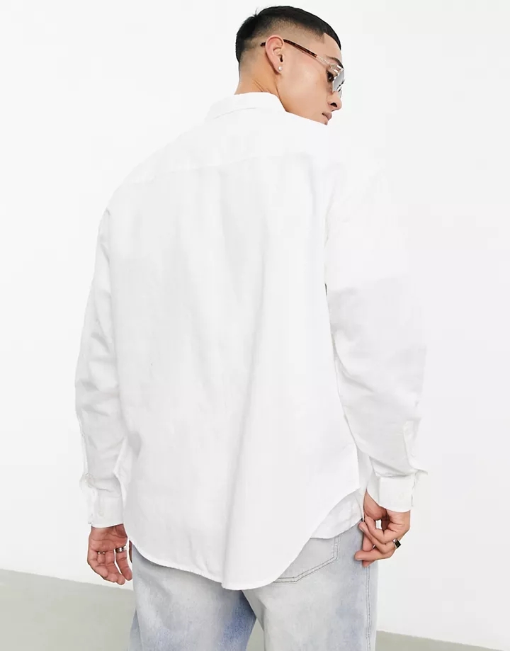 Camisa blanca extragrande de lino estilo años 90 de DESIGN Blanco gzF40OUu