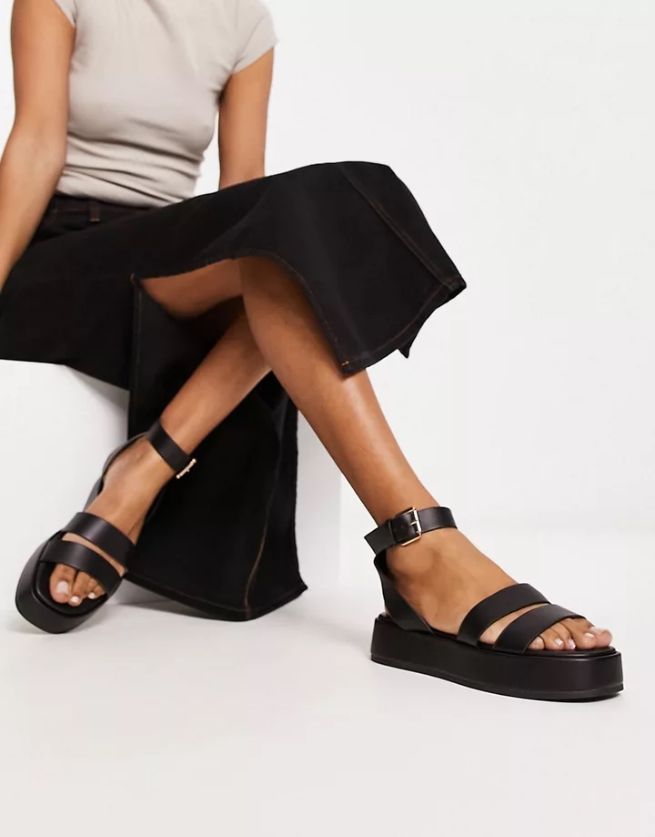 Sandalias negras de estilo años 90 con plataforma plana gruesa de New Look Negro h5bX6oke