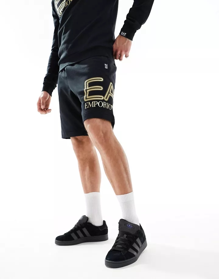 Pantalones cortos de chándal negros con logo estilo neón grande en el lateral de Armani EA7 (parte de un conjunto) Negro h9JQ9XMu