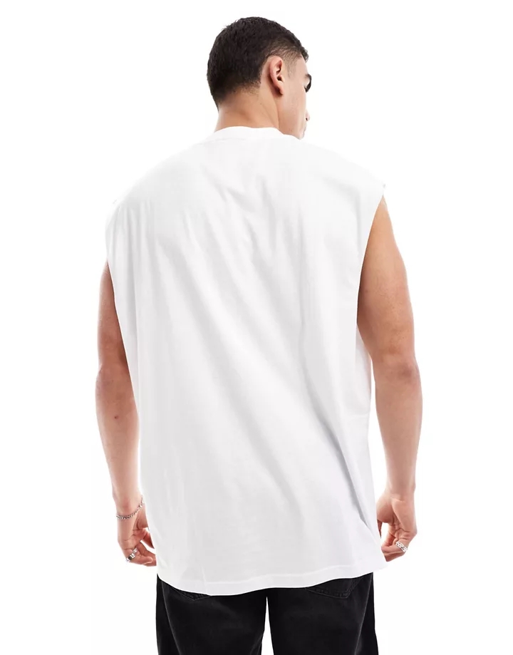 Camiseta blanca sin mangas extragrande con sisas caídas de DESIGN Blanco hBFMj1Qw