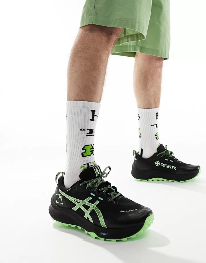 Zapatillas de deporte negras y verde neón impermeables de carrera de montaña Gel-Trabuco 12 GTX de ASICS Negro hIp1bEI3